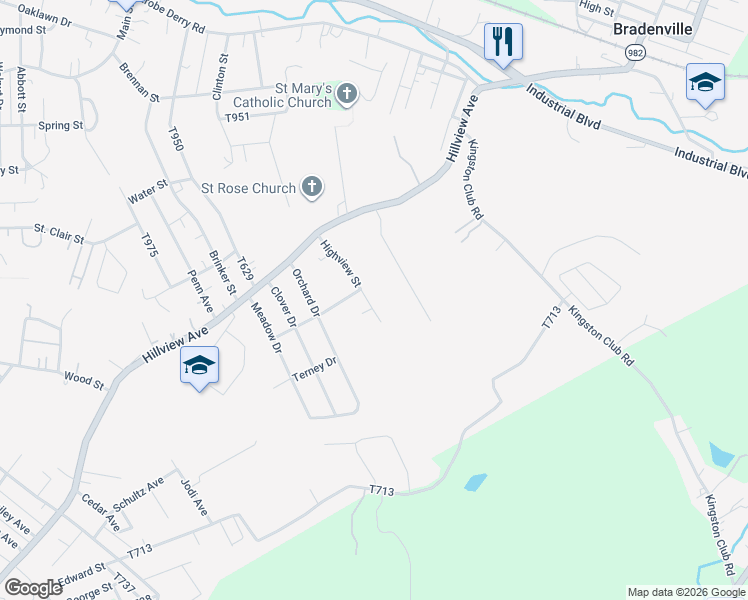 map of restaurants, bars, coffee shops, grocery stores, and more near 310 Highview Street in Latrobe