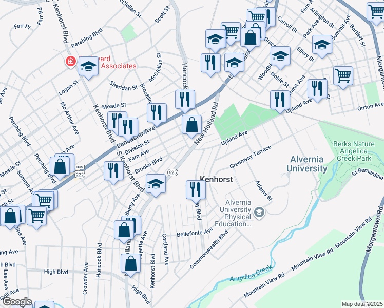 map of restaurants, bars, coffee shops, grocery stores, and more near 998 Upland Avenue in Reading