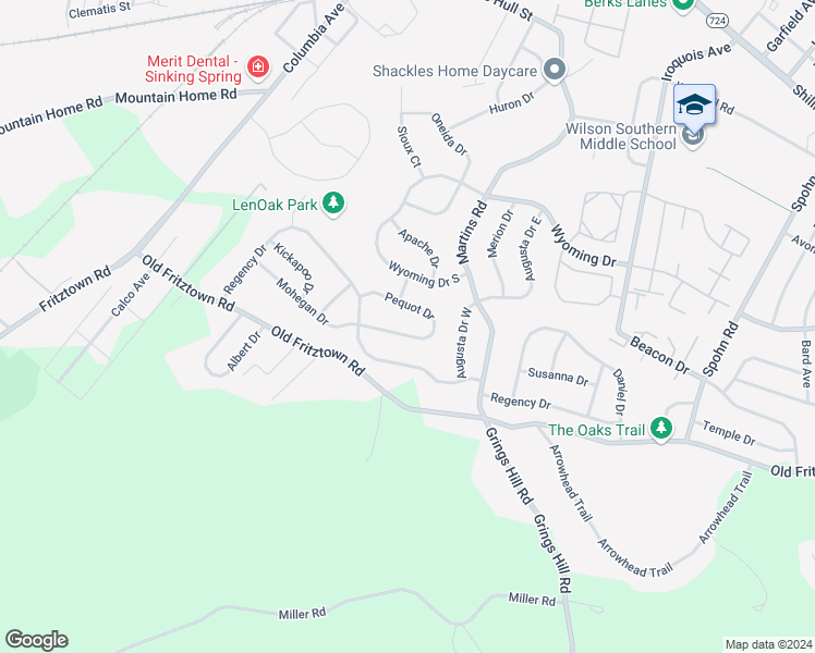 map of restaurants, bars, coffee shops, grocery stores, and more near 3305 Pequot Drive in Sinking Spring