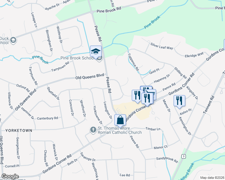 map of restaurants, bars, coffee shops, grocery stores, and more near 94 Pease Road in Manalapan Township