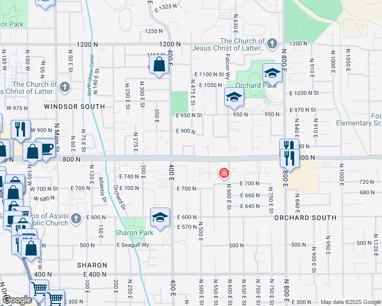 map of restaurants, bars, coffee shops, grocery stores, and more near 824 North 470 East in Orem