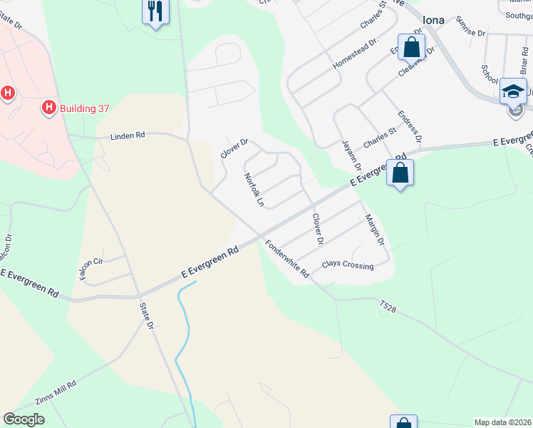 map of restaurants, bars, coffee shops, grocery stores, and more near 56 Norfolk Lane in Lebanon