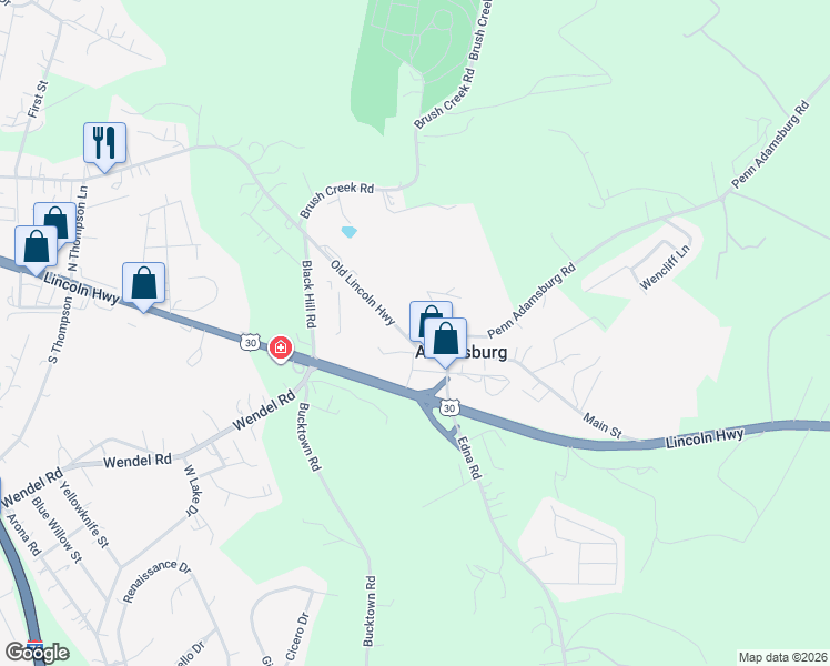 map of restaurants, bars, coffee shops, grocery stores, and more near 112 Orchard Street in Adamsburg