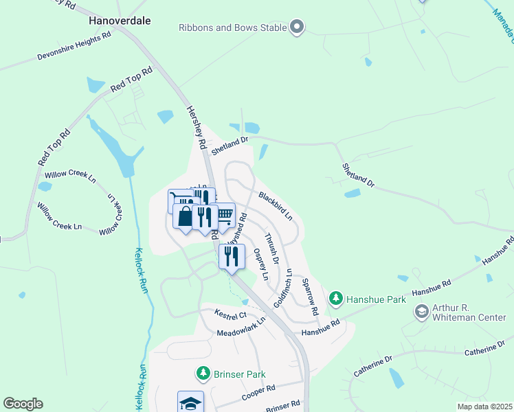 map of restaurants, bars, coffee shops, grocery stores, and more near 336 Goldfinch Lane in Hummelstown