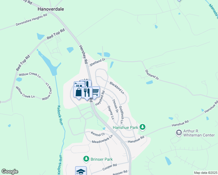 map of restaurants, bars, coffee shops, grocery stores, and more near 336 Goldfinch Lane in Hummelstown