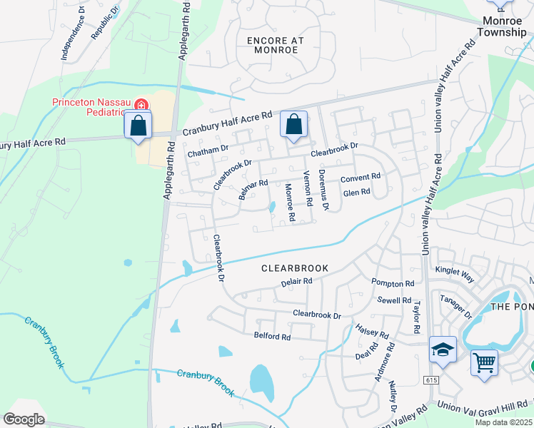 map of restaurants, bars, coffee shops, grocery stores, and more near 40C Haddon Road in Monroe Township