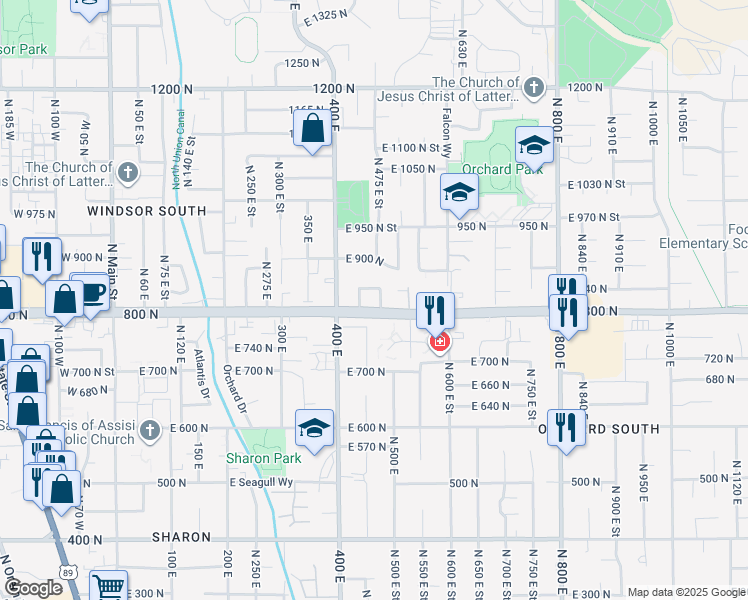 map of restaurants, bars, coffee shops, grocery stores, and more near 824 North 470 East in Orem