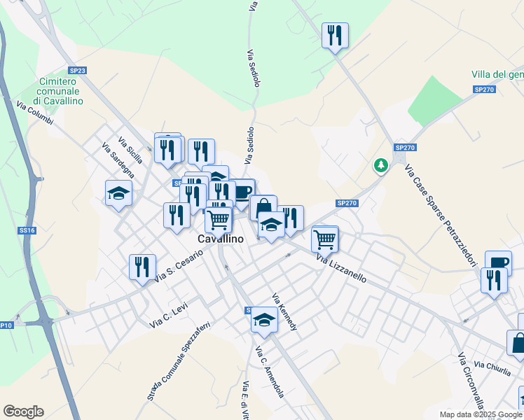 map of restaurants, bars, coffee shops, grocery stores, and more near 5 Via Giacomo Leopardi in Cavallino