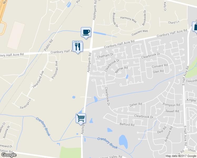 map of restaurants, bars, coffee shops, grocery stores, and more near 44A Catalpa Plaza in Monroe Township