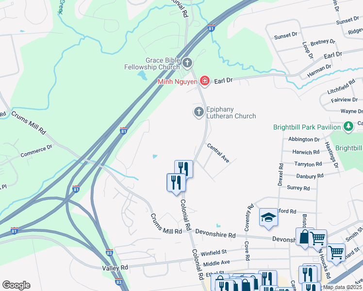 map of restaurants, bars, coffee shops, grocery stores, and more near in Harrisburg