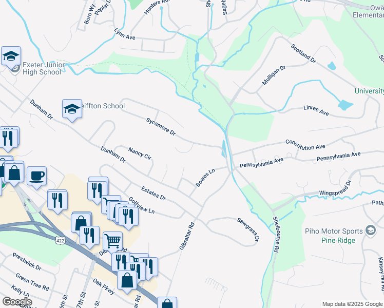 map of restaurants, bars, coffee shops, grocery stores, and more near 8 Calkins Drive in Reading