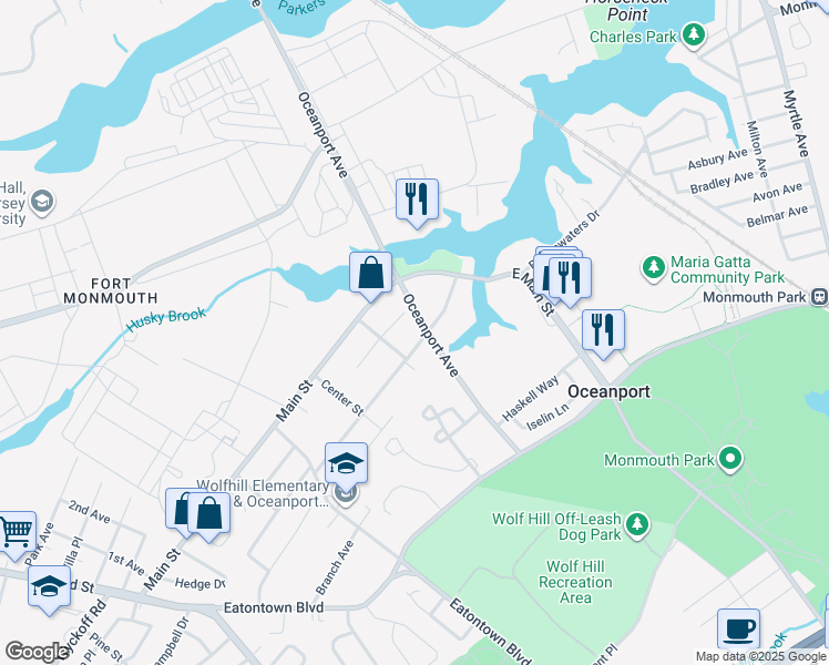 map of restaurants, bars, coffee shops, grocery stores, and more near 26 Willow Court in Oceanport