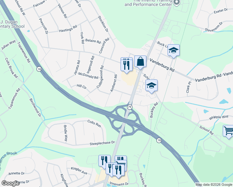 map of restaurants, bars, coffee shops, grocery stores, and more near 9 Brandon Rd in Marlboro
