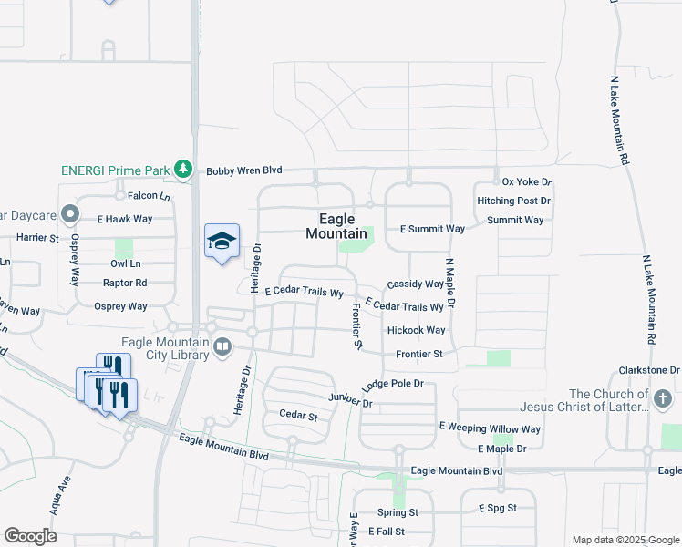 map of restaurants, bars, coffee shops, grocery stores, and more near 1944 East Boulder Street in Eagle Mountain