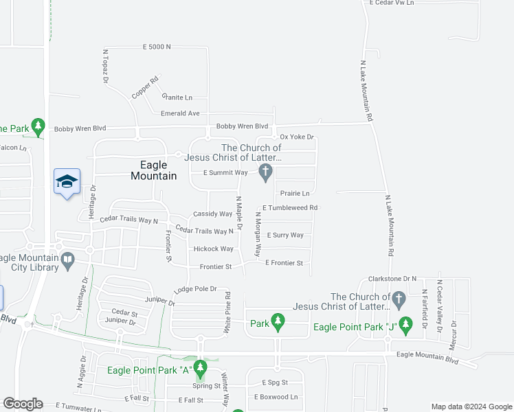 map of restaurants, bars, coffee shops, grocery stores, and more near 2271 East Tumbleweed Road in Eagle Mountain