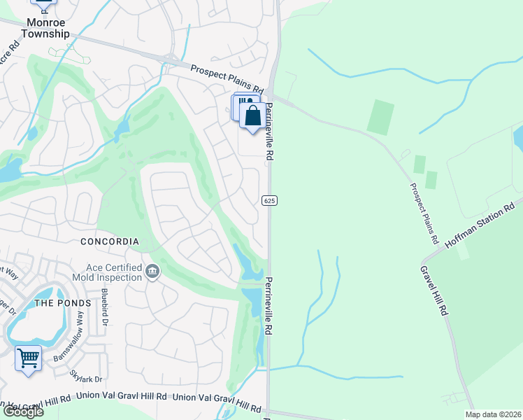 map of restaurants, bars, coffee shops, grocery stores, and more near 22D Rothwell Drive in Monroe Township