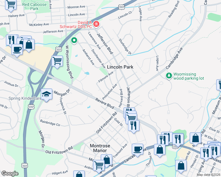 map of restaurants, bars, coffee shops, grocery stores, and more near 200 Princeton Avenue in West Lawn