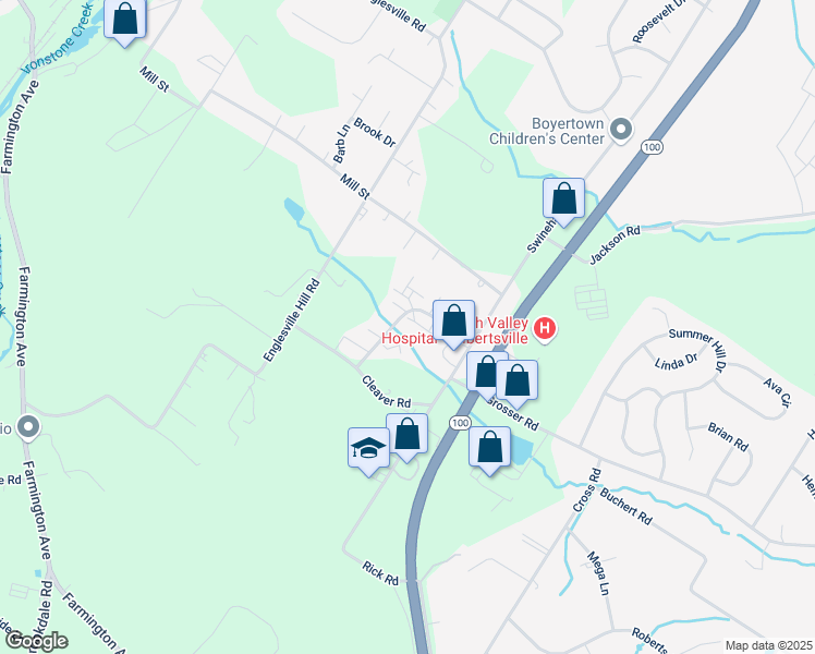 map of restaurants, bars, coffee shops, grocery stores, and more near 63 Brookside Court in Boyertown