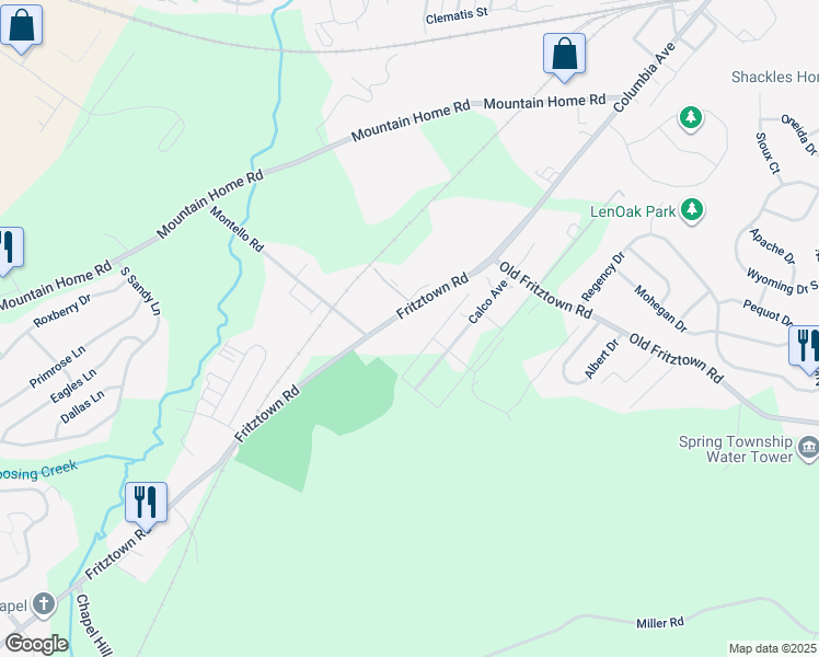 map of restaurants, bars, coffee shops, grocery stores, and more near 556 Fritztown Road in Reading