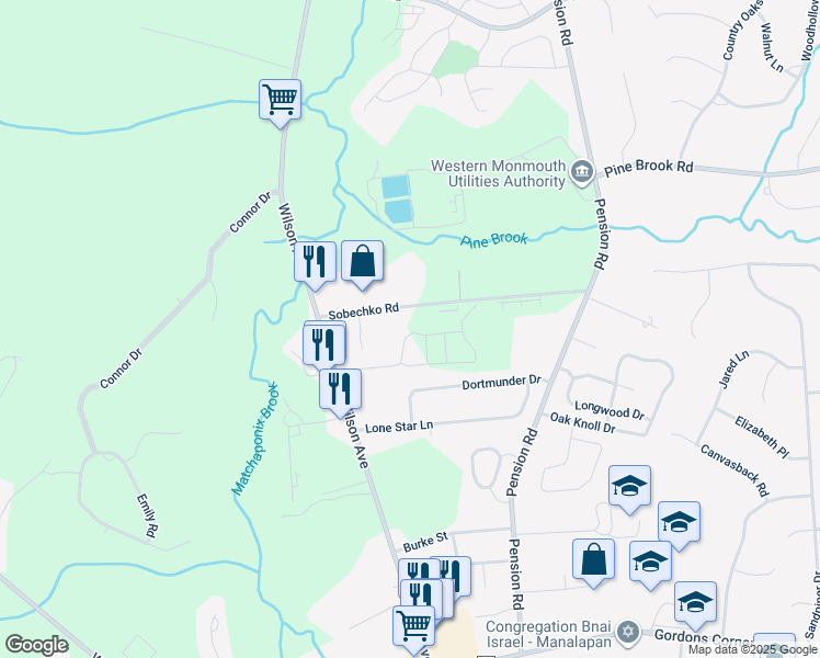 map of restaurants, bars, coffee shops, grocery stores, and more near 77 Crimson Drive in Manalapan Township