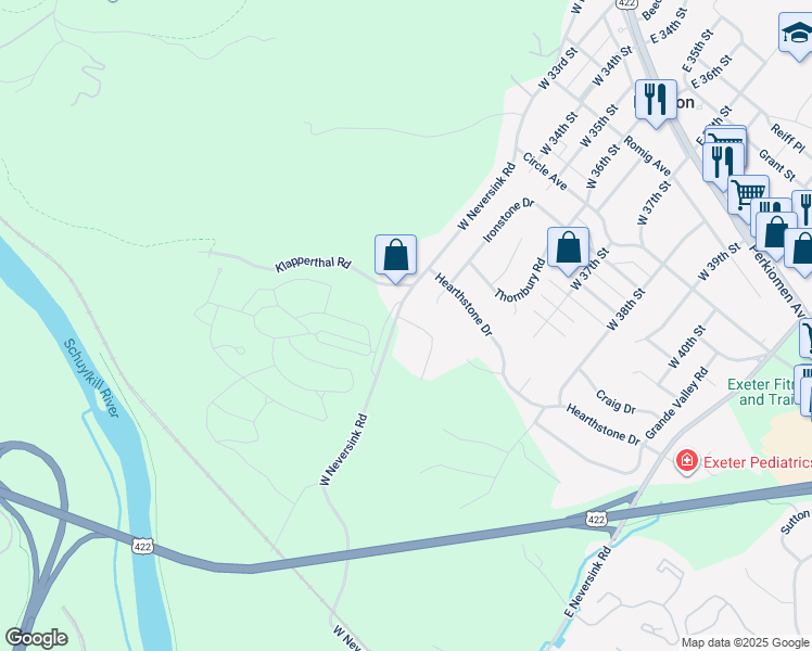 map of restaurants, bars, coffee shops, grocery stores, and more near 6 Emily Court in Reading