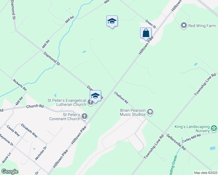 map of restaurants, bars, coffee shops, grocery stores, and more near 1122 Hilltown Pike in Bucks County