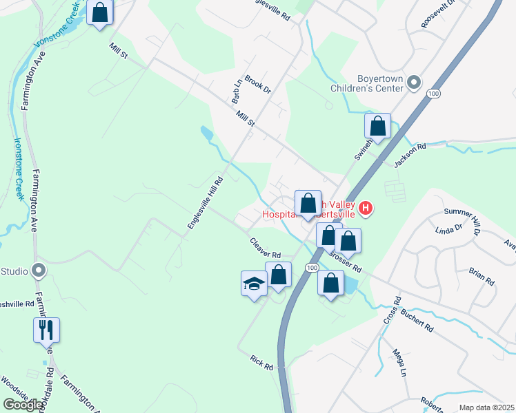 map of restaurants, bars, coffee shops, grocery stores, and more near 49 Delancy Court in Boyertown