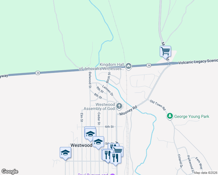 map of restaurants, bars, coffee shops, grocery stores, and more near 120 Lassen Drive in Westwood