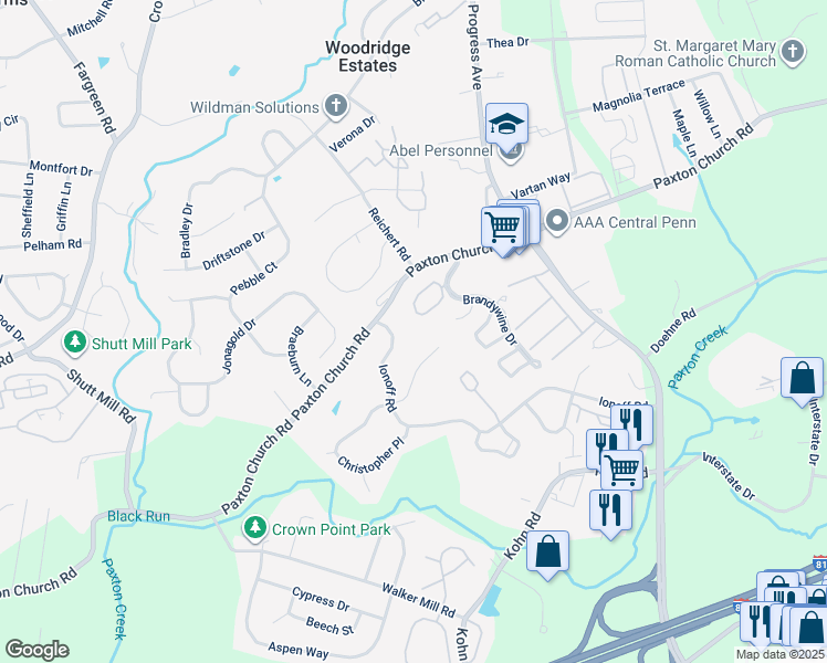 map of restaurants, bars, coffee shops, grocery stores, and more near 3017 Ionoff Road in Harrisburg