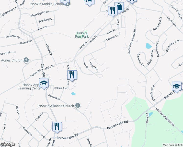 map of restaurants, bars, coffee shops, grocery stores, and more near 1008 Iris Drive in Irwin