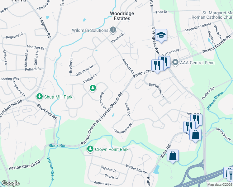 map of restaurants, bars, coffee shops, grocery stores, and more near 2000 Paxton Church Road in Harrisburg