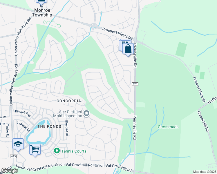 map of restaurants, bars, coffee shops, grocery stores, and more near 2 Yorkshire Drive in Monroe Township
