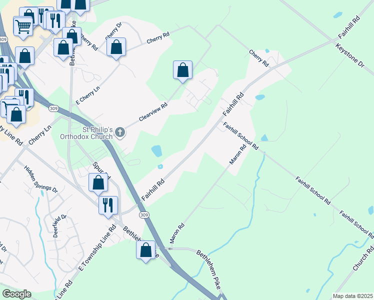 map of restaurants, bars, coffee shops, grocery stores, and more near 227 Fairhill Road in Hatfield