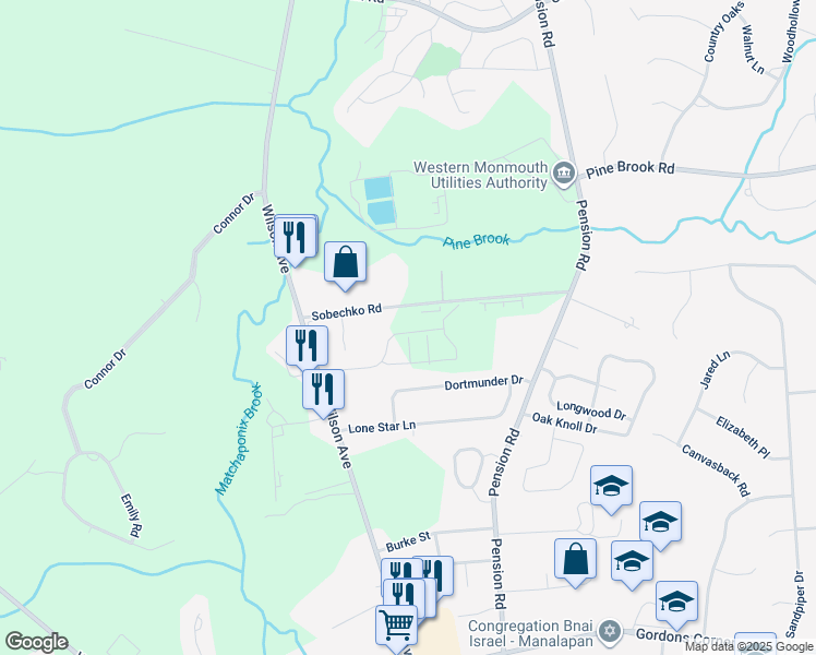 map of restaurants, bars, coffee shops, grocery stores, and more near 77 Crimson Drive in Manalapan Township