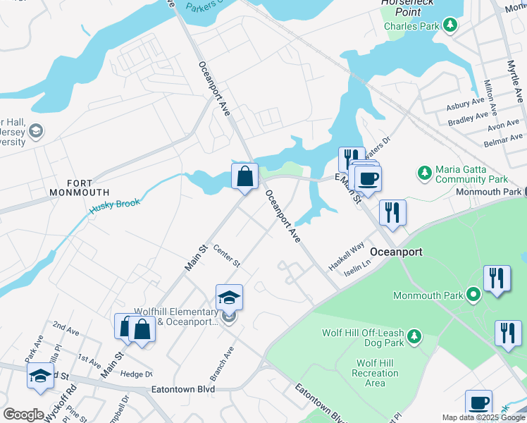 map of restaurants, bars, coffee shops, grocery stores, and more near 26 Willow Court in Oceanport