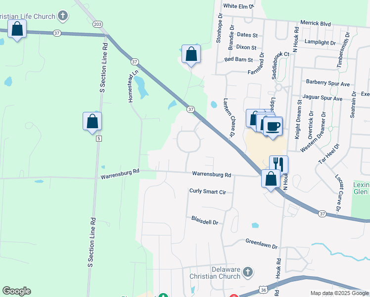 map of restaurants, bars, coffee shops, grocery stores, and more near 129 Trotter's Circle in Delaware