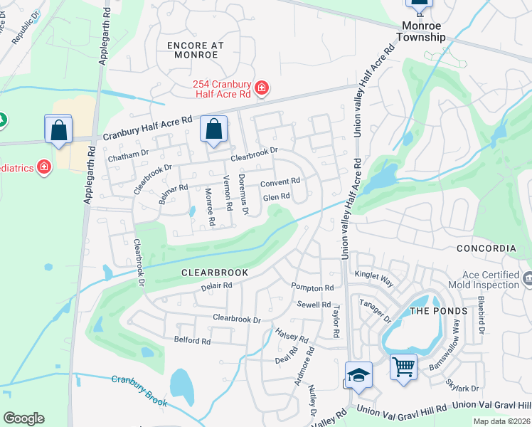 map of restaurants, bars, coffee shops, grocery stores, and more near 258A Doremus Drive in Monroe Township