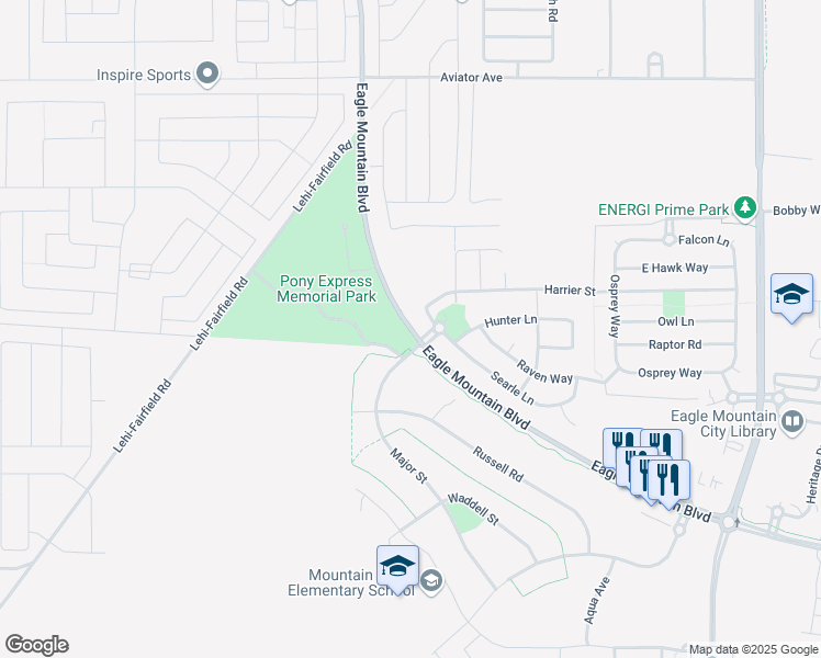map of restaurants, bars, coffee shops, grocery stores, and more near 6000 Eagle Mountain Boulevard in Eagle Mountain