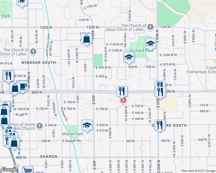 map of restaurants, bars, coffee shops, grocery stores, and more near 824 North 470 East in Orem