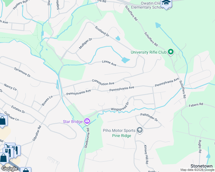 map of restaurants, bars, coffee shops, grocery stores, and more near 223 Constitution Avenue in Reading