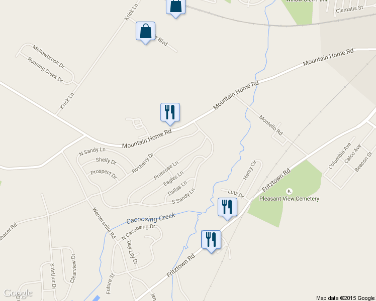 map of restaurants, bars, coffee shops, grocery stores, and more near 11 Primrose Lane in Sinking Spring