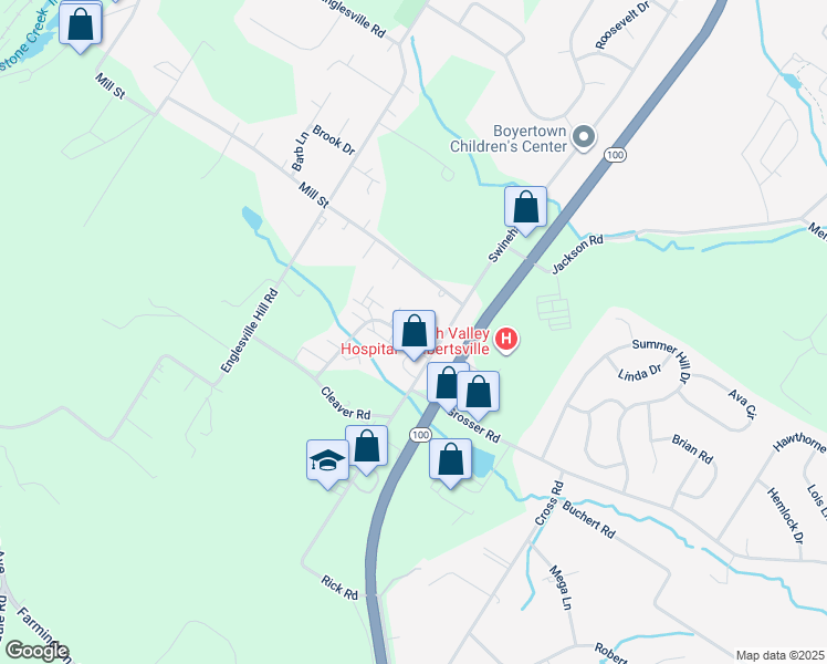 map of restaurants, bars, coffee shops, grocery stores, and more near 1 Linden Court in Boyertown