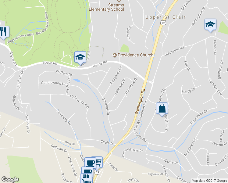 map of restaurants, bars, coffee shops, grocery stores, and more near 2658 Cedarvue Drive in Pittsburgh