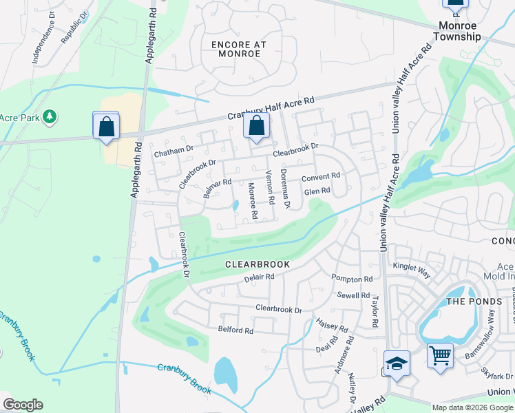 map of restaurants, bars, coffee shops, grocery stores, and more near 286A Tabor Road in Monroe Township