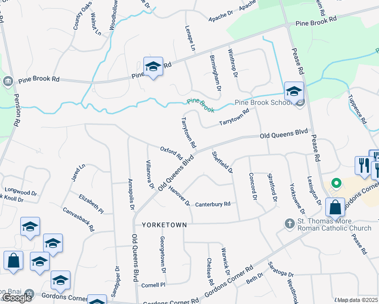 map of restaurants, bars, coffee shops, grocery stores, and more near 67 Old Queens Boulevard in Manalapan Township