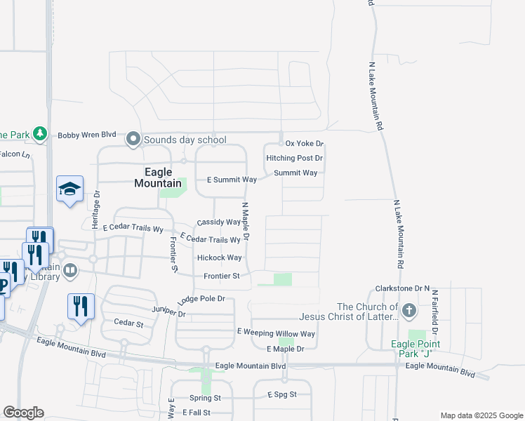 map of restaurants, bars, coffee shops, grocery stores, and more near 2271 East Tumbleweed Road in Eagle Mountain