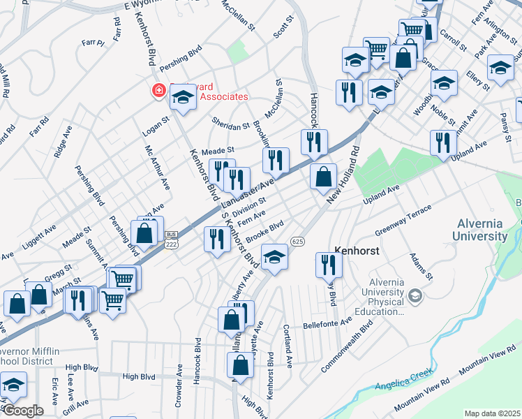 map of restaurants, bars, coffee shops, grocery stores, and more near 1137 Fern Avenue in Reading
