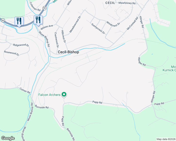 map of restaurants, bars, coffee shops, grocery stores, and more near 421 Dogwood Lane in McDonald