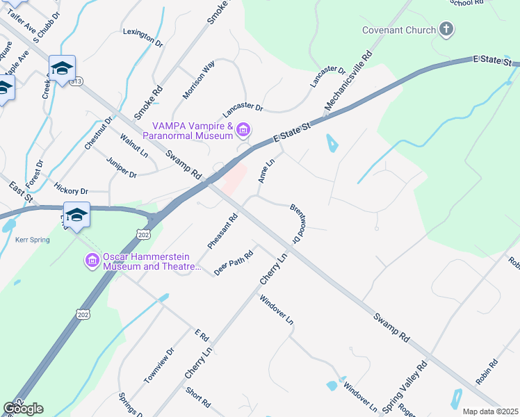 map of restaurants, bars, coffee shops, grocery stores, and more near 3190 Brentwood Dr in Doylestown