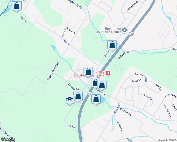 map of restaurants, bars, coffee shops, grocery stores, and more near 3 Linden Court in Boyertown